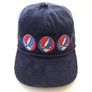 Grateful Dead Stealie Repeat Corduroy Snapback Hat Cap OS Navy Adjustable NWOT